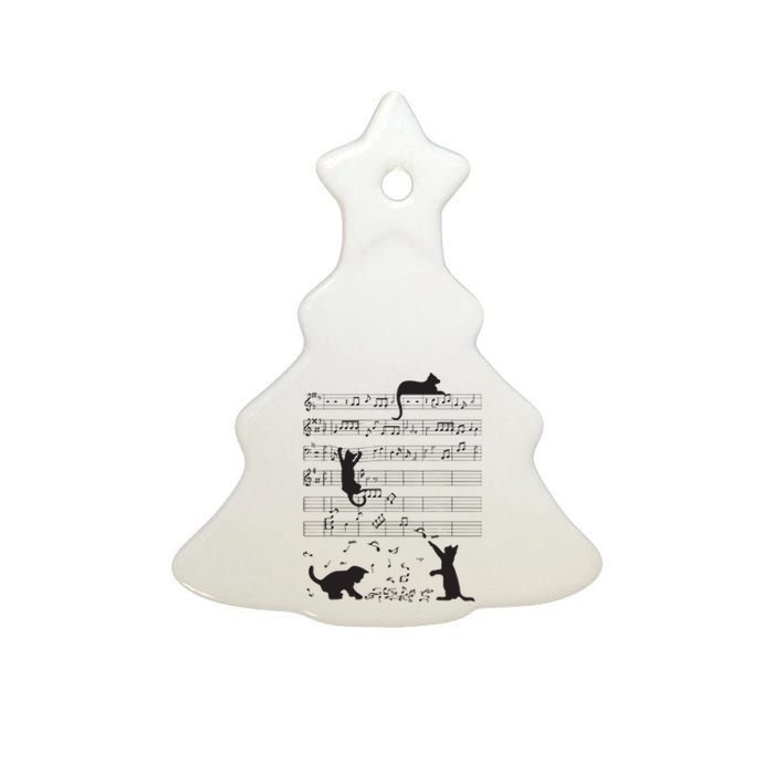 Cute Cat Kitty Playing Music Note Clef Musician Art Ceramic Tree Ornament