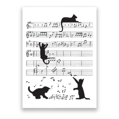 Cute Cat Kitty Playing Music Note Clef Musician Art Poster