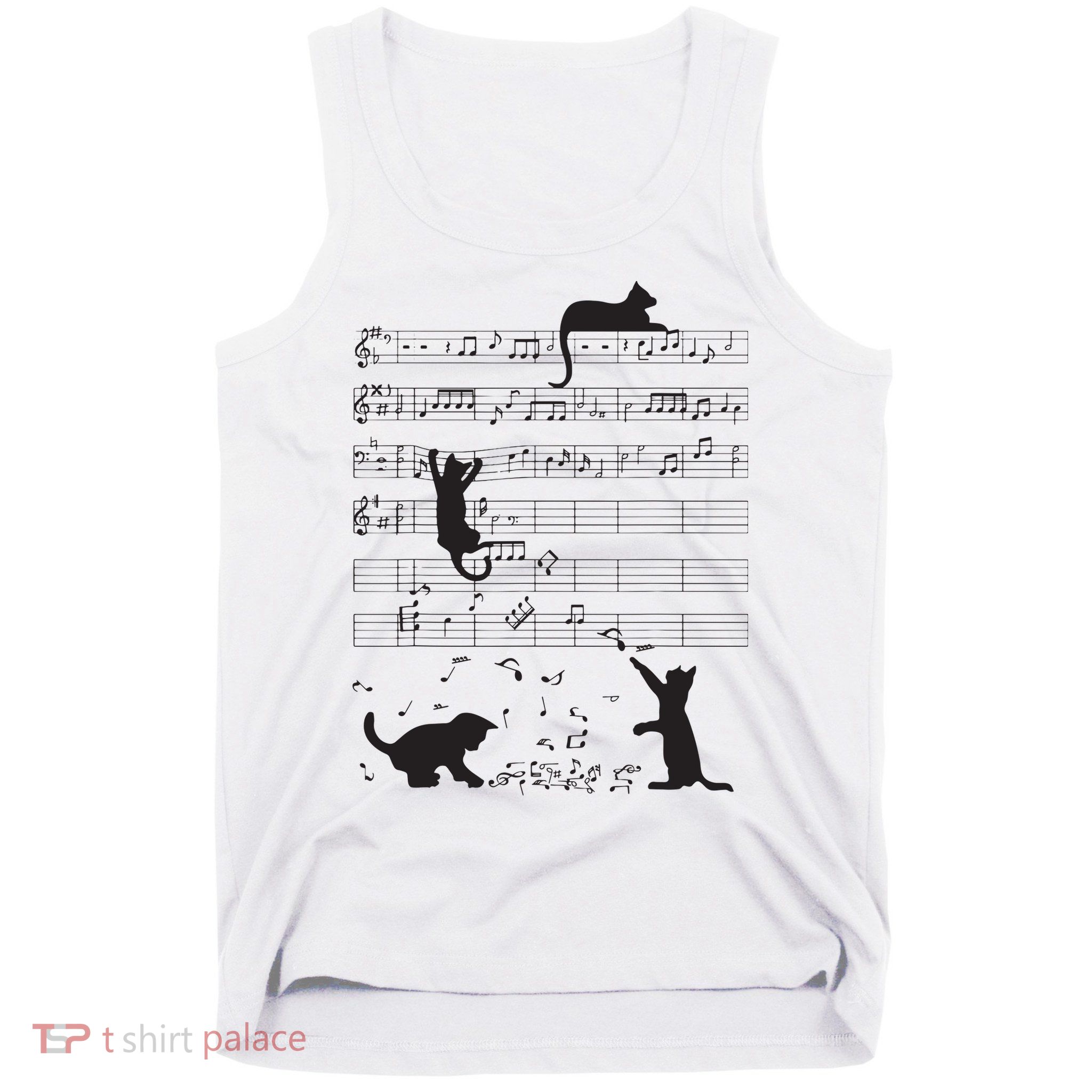 Cute Cat Kitty Playing Music Note Clef Musician Art Tank Top