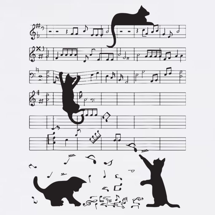 Cute Cat Kitty Playing Music Note Clef Musician Art Cropped Pullover Crew