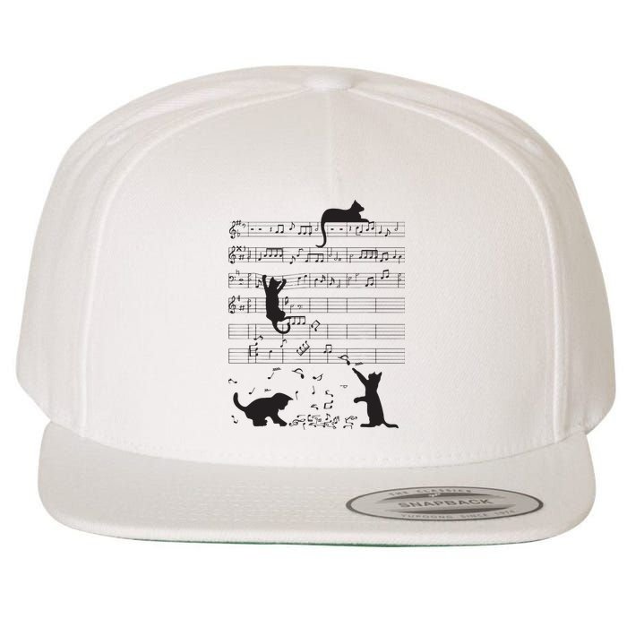 Cute Cat Kitty Playing Music Note Clef Musician Art Wool Snapback Cap
