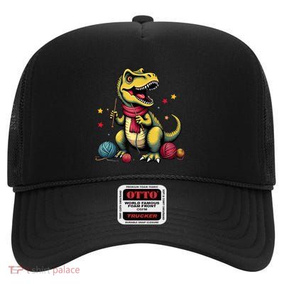 Cute Crochet Kniting Yarn Dinosaur T Rex Knitter Crocheting High Crown Mesh Back Trucker Hat