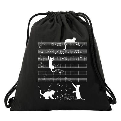 Cute Cat Kitty Playing Music Note Drawstring Bag