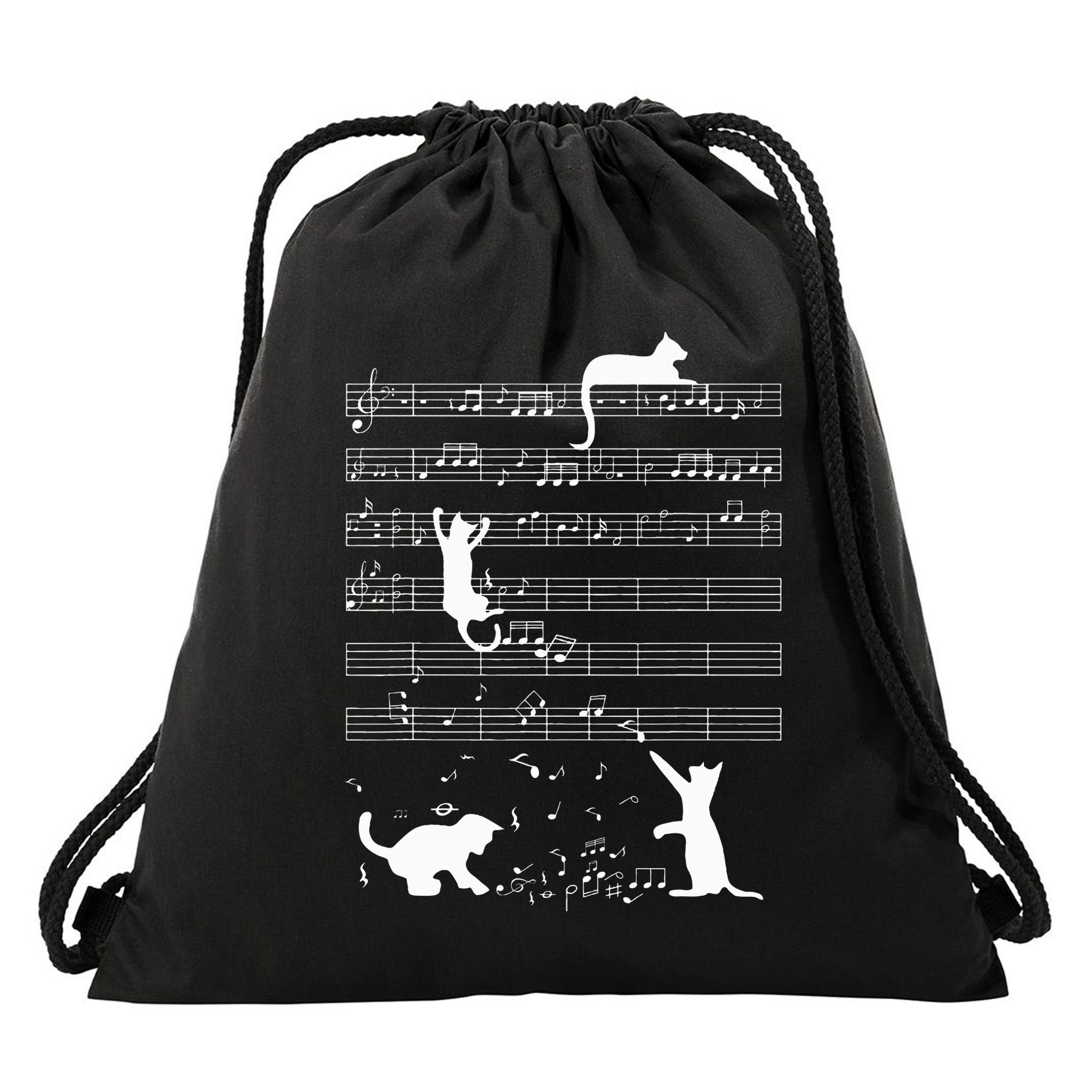 Cute Cat Kitty Playing Music Note Drawstring Bag