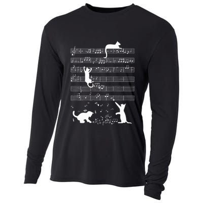 Cute Cat Kitty Playing Music Note Cooling Performance Long Sleeve Crew