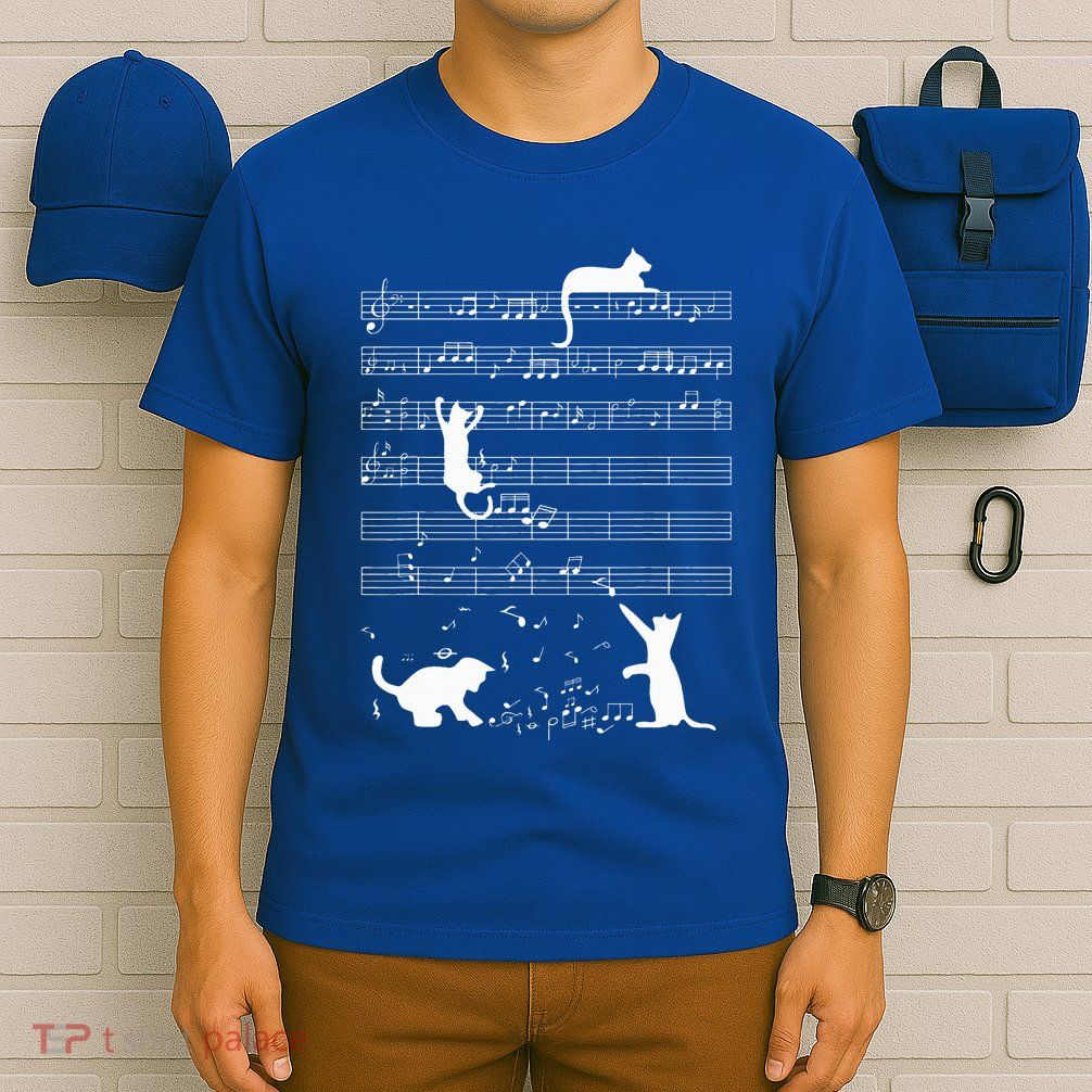 Cute Cat Kitty Playing Music Note T-Shirt