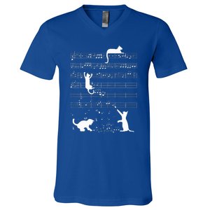 Cute Cat Kitty Playing Music Note V-Neck T-Shirt