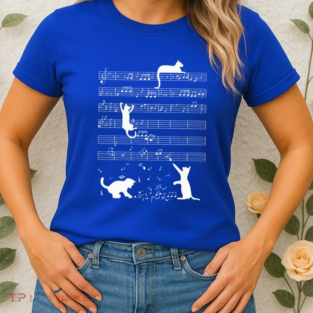 Cute Cat Kitty Playing Music Note Womens T-Shirt