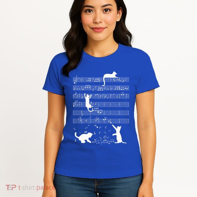 Cute Cat Kitty Playing Music Note Womens T-Shirt