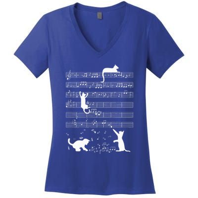 Cute Cat Kitty Playing Music Note Women's V-Neck T-Shirt