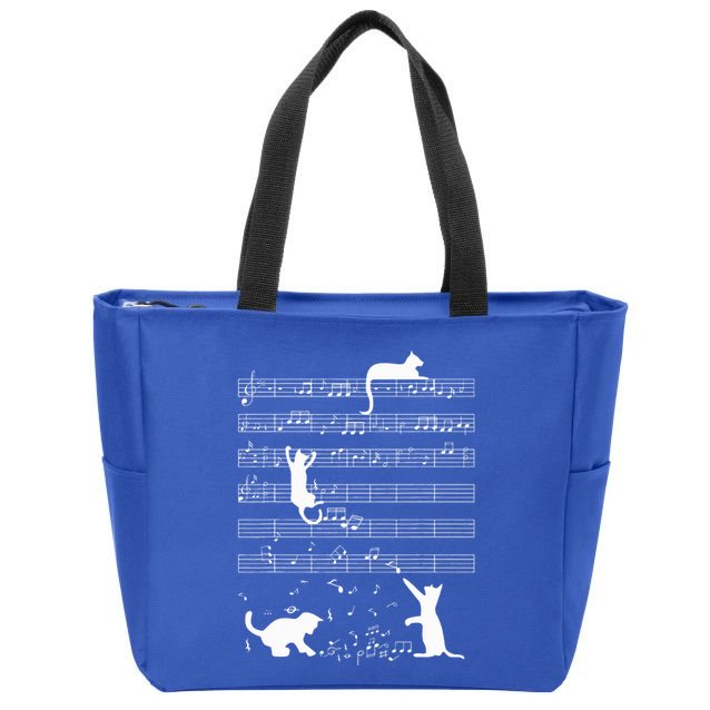 Cute Cat Kitty Playing Music Note Zip Tote Bag