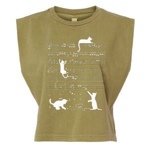 Cute Cat Kitty Playing Music Note Garment-Dyed Women's Muscle Tee