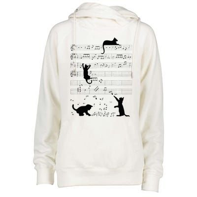 Cute Cat Kitty Playing Music Note Clef Musician Art Womens Funnel Neck Pullover Hood