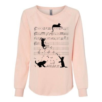 Cute Cat Kitty Playing Music Note Clef Musician Art Womens California Wash Sweatshirt