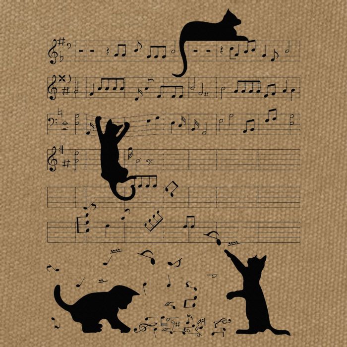 Cute Cat Kitty Playing Music Note Clef Musician Art Cotton Canvas Backpack