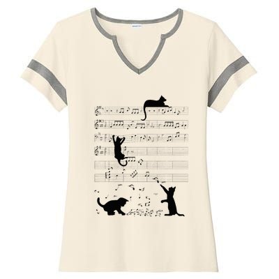 Cute Cat Kitty Playing Music Note Clef Musician Art Ladies Halftime Notch Neck Tee