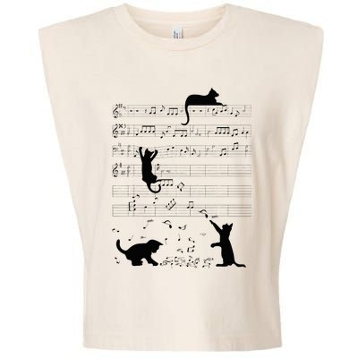 Cute Cat Kitty Playing Music Note Clef Musician Art Garment-Dyed Women's Muscle Tee