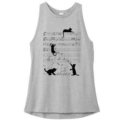 Cute Cat Kitty Playing Music Note Clef Musician Art Ladies PosiCharge Tri-Blend Wicking Tank