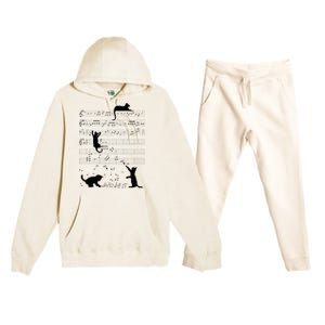 Cute Cat Kitty Playing Music Note Clef Musician Art Premium Hooded Sweatsuit Set