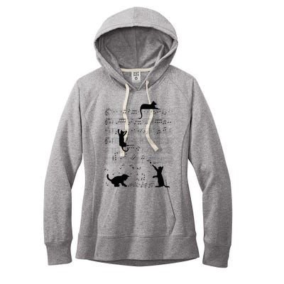 Cute Cat Kitty Playing Music Note Clef Musician Art Women's Fleece Hoodie