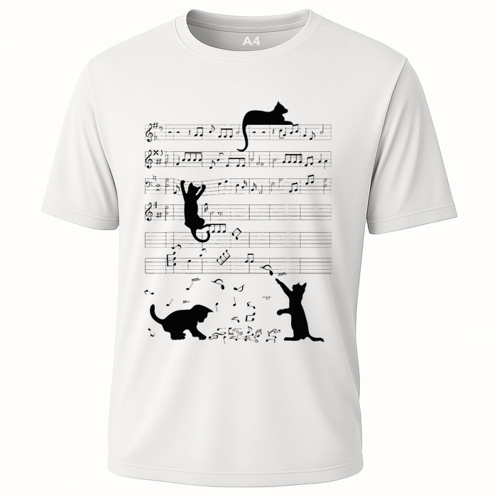 Cute Cat Kitty Playing Music Note Clef Musician Art Cooling Performance Crew T-Shirt