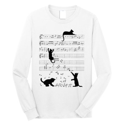 Cute Cat Kitty Playing Music Note Clef Musician Art Long Sleeve Shirt