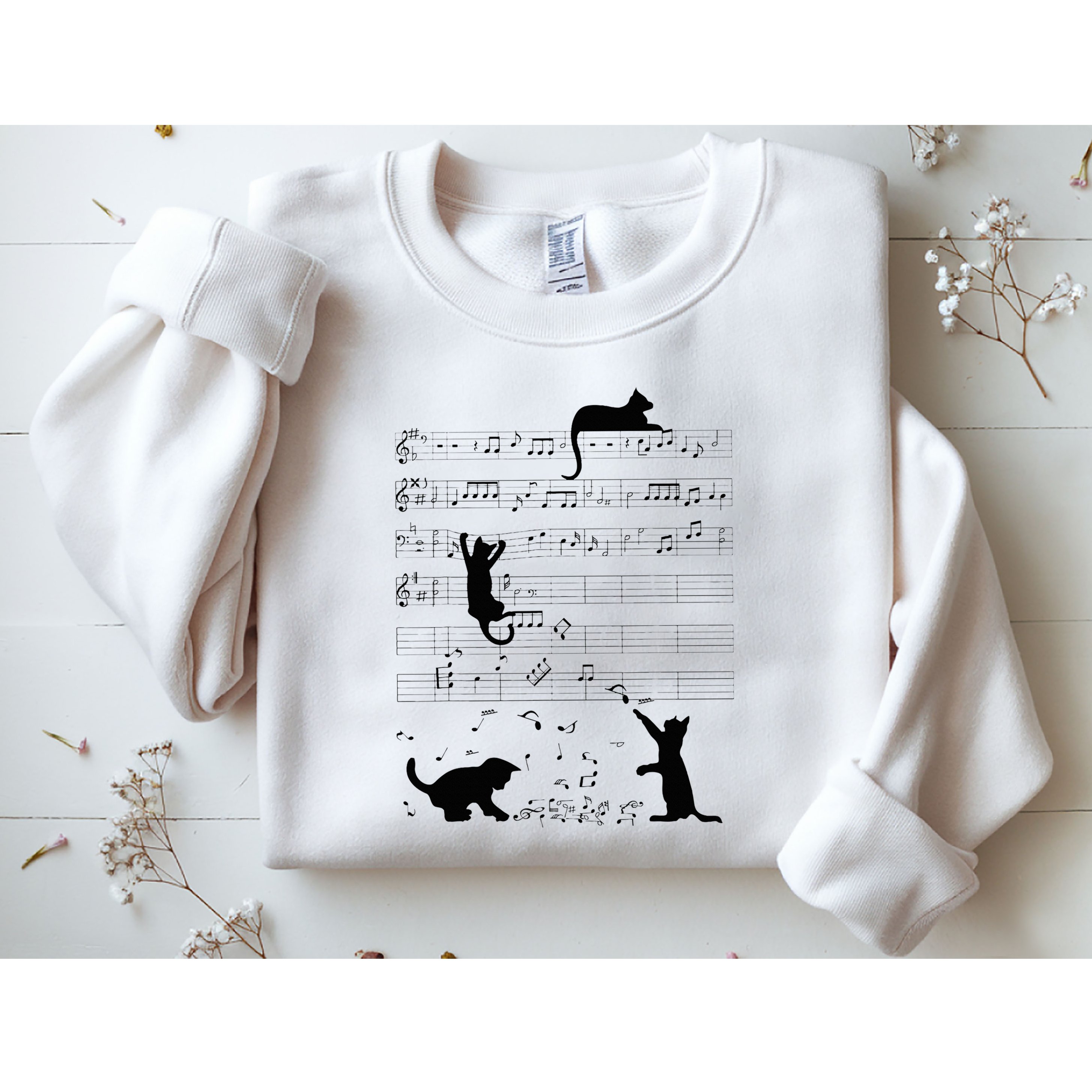 Cute Cat Kitty Playing Music Note Clef Musician Art Sweatshirt