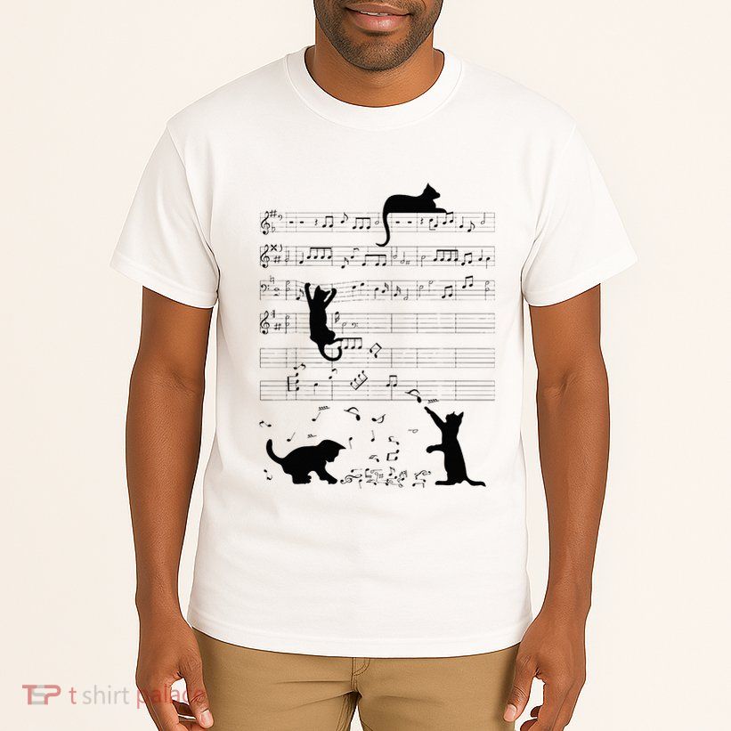 Cute Cat Kitty Playing Music Note Clef Musician Art Tall T-Shirt