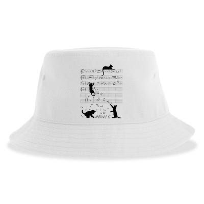 Cute Cat Kitty Playing Music Note Clef Musician Art Sustainable Bucket Hat