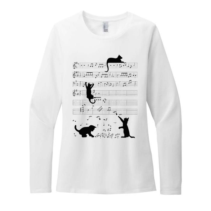 Cute Cat Kitty Playing Music Note Clef Musician Art Womens CVC Long Sleeve Shirt