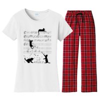 Cute Cat Kitty Playing Music Note Clef Musician Art Women's Flannel Pajama Set