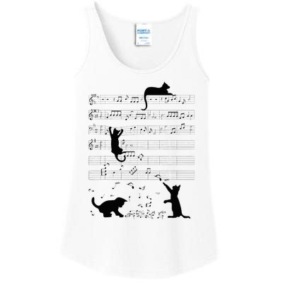 Cute Cat Kitty Playing Music Note Clef Musician Art Ladies Essential Tank