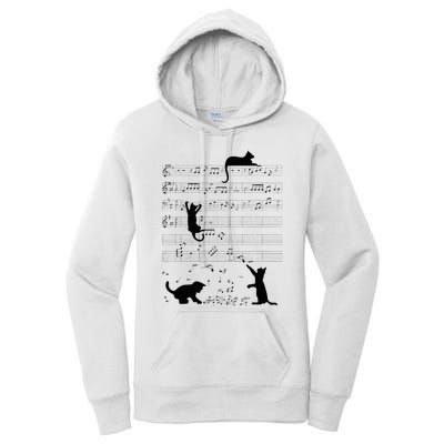 Cute Cat Kitty Playing Music Note Clef Musician Art Women's Pullover Hoodie