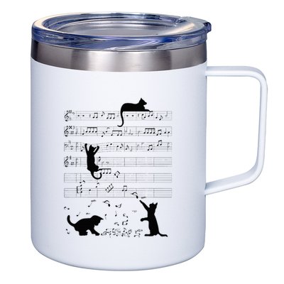 Cute Cat Kitty Playing Music Note Clef Musician Art 12oz Stainless Steel Coffee Mug