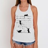 Cute Cat Kitty Playing Music Note Clef Musician Art Women's Knotted Racerback Tank