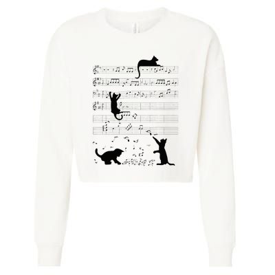 Cute Cat Kitty Playing Music Note Clef Musician Art Cropped Pullover Crew