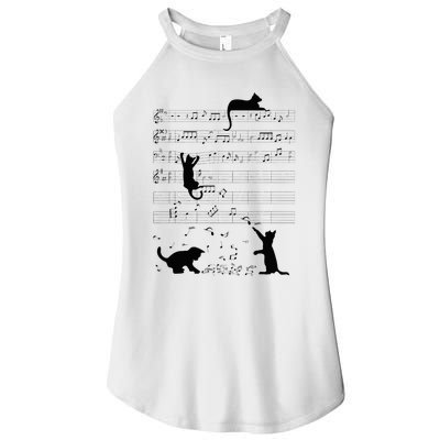 Cute Cat Kitty Playing Music Note Clef Musician Art Women's Perfect Tri Rocker Tank