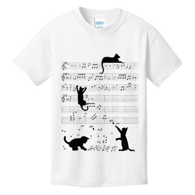 Cute Cat Kitty Playing Music Note Clef Musician Art Kids T-Shirt