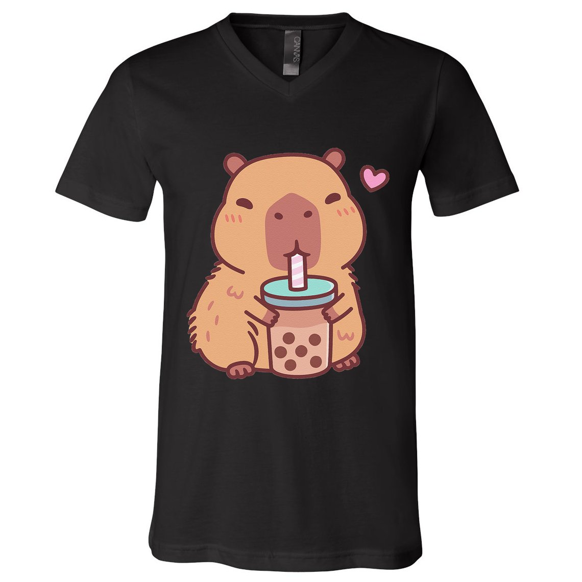 Cute Capybara Kawaii Anime Drinking Bubble Tea Lover V-Neck T-Shirt