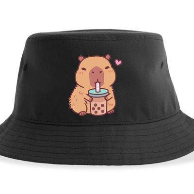 Cute Capybara Kawaii Anime Drinking Bubble Tea Lover Sustainable Bucket Hat