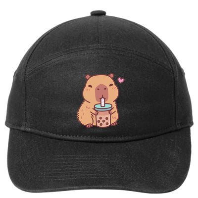Cute Capybara Kawaii Anime Drinking Bubble Tea Lover 7-Panel Snapback Hat