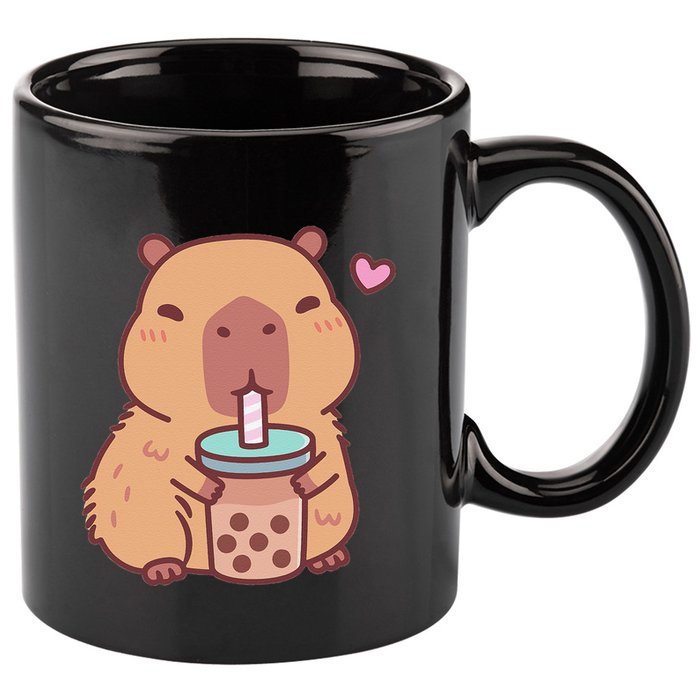 Cute Capybara Kawaii Anime Drinking Bubble Tea Lover 11oz C Handle Ceramic Mug