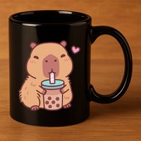 Cute Capybara Kawaii Anime Drinking Bubble Tea Lover 11oz C Handle Ceramic Mug