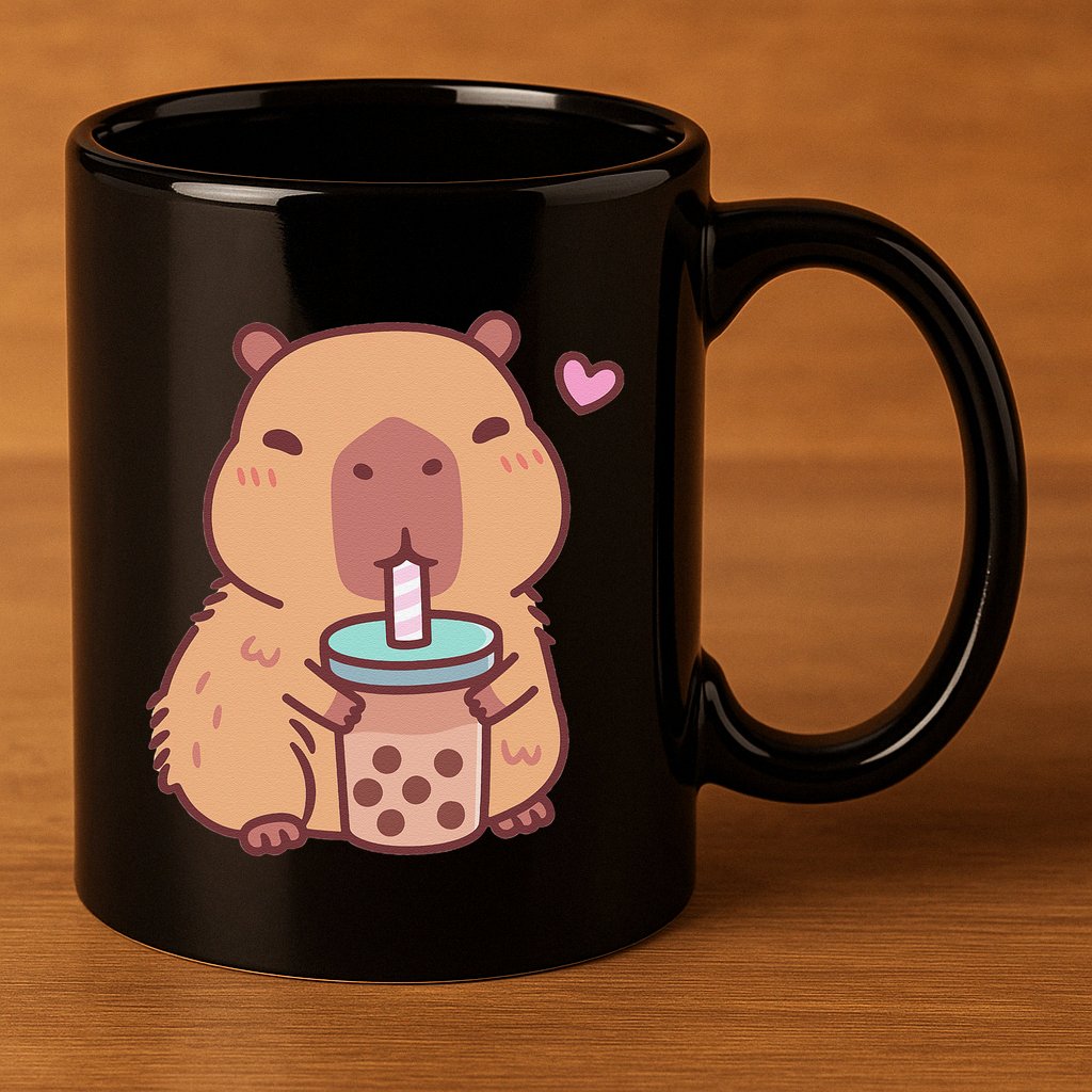 Cute Capybara Kawaii Anime Drinking Bubble Tea Lover 11oz C Handle Ceramic Mug