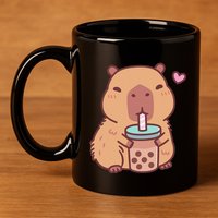 Cute Capybara Kawaii Anime Drinking Bubble Tea Lover 11oz C Handle Ceramic Mug