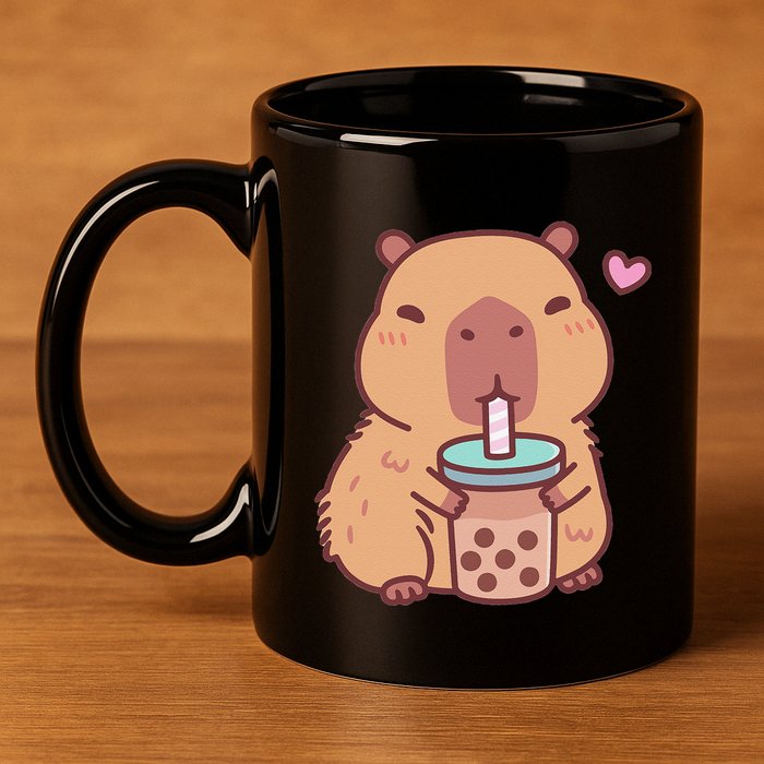 Cute Capybara Kawaii Anime Drinking Bubble Tea Lover 11oz C Handle Ceramic Mug