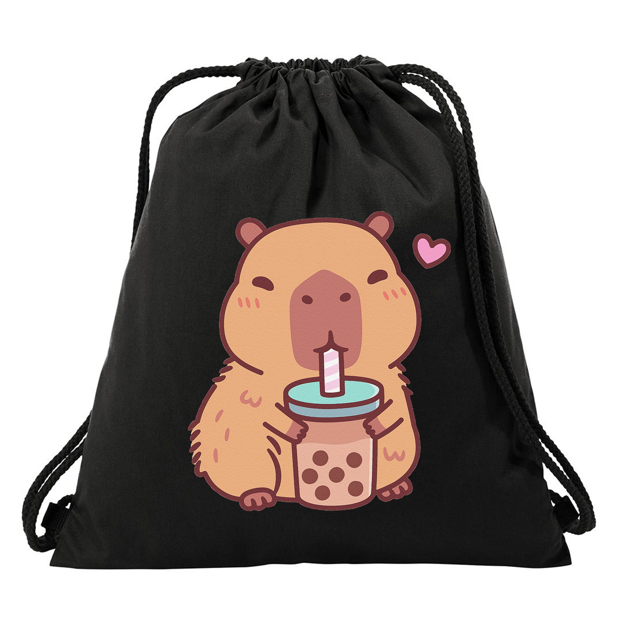 Cute Capybara Kawaii Anime Drinking Bubble Tea Lover Drawstring Bag