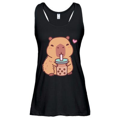 Cute Capybara Kawaii Anime Drinking Bubble Tea Lover Ladies Essential Flowy Tank