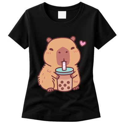 Cute Capybara Kawaii Anime Drinking Bubble Tea Lover Womens T-Shirt
