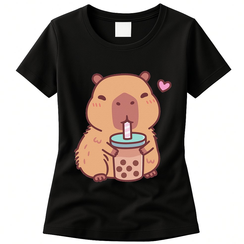 Cute Capybara Kawaii Anime Drinking Bubble Tea Lover Womens T-Shirt